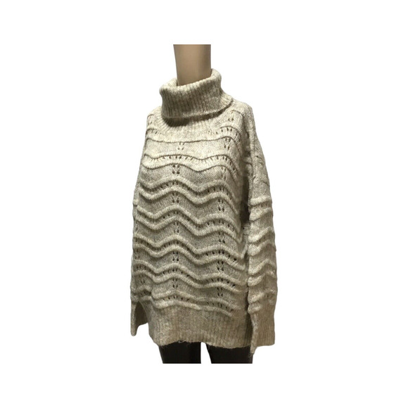 FRNCH Paris Womens M/L Tan Turtleneck Sweater Open Chunky Knit Cozy NWOT - Picture 1 of 13